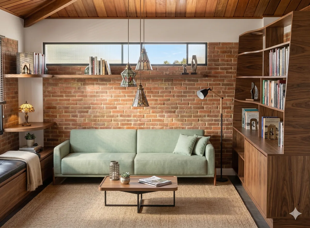 Casa J56 — Estar visto da circulação, com jardim interno