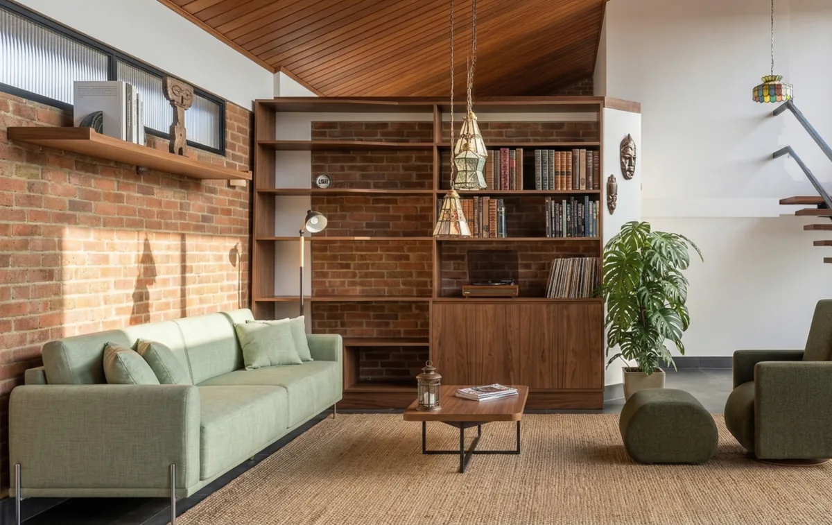 Casa J56 — Sofá e mesa de centro em madeira maciça