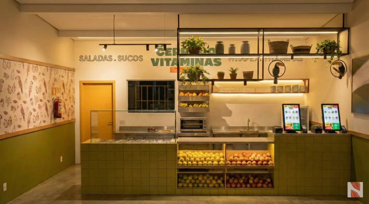 Cerrado Vitaminas — Área de preparo com iluminação natural