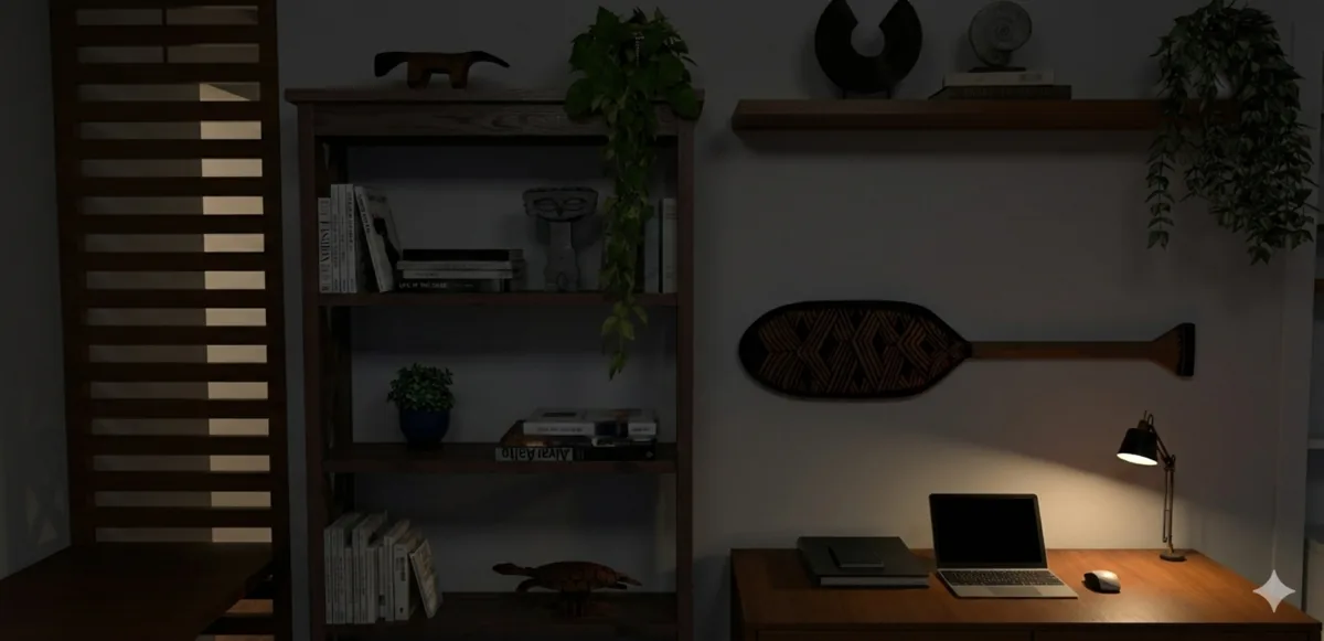 Flat 105 Noroeste — Dormitório e estar integrados por painel de marcenaria